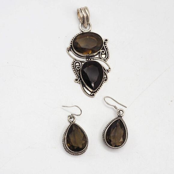 Sterling Silver Statement Pendant & Earring Set Bali Style